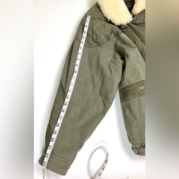 Vintage Eddie Bauer Goose Down Green Quilted Sherpa Shearling Trucker Jacket - Picture 14 of 16
